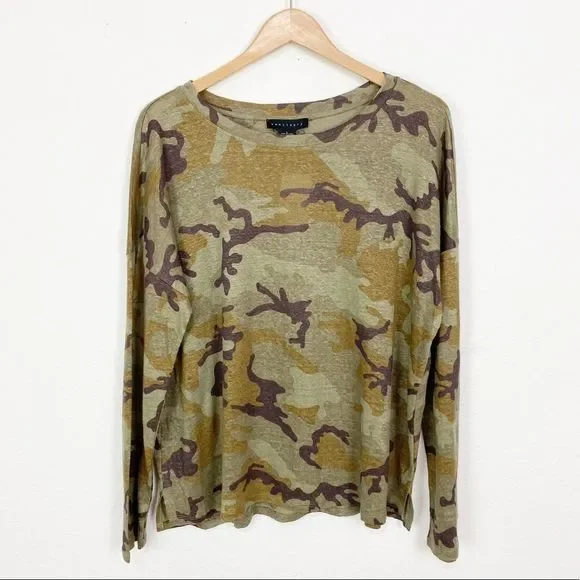 ✨ SANCTUARY✨Carlee Camo Long Sleeve Linen Tee🌼 - Picture 1 of 6